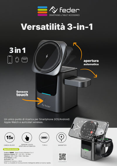 Base di ricarica Dock 3 in 1 Magsafe Wireless
